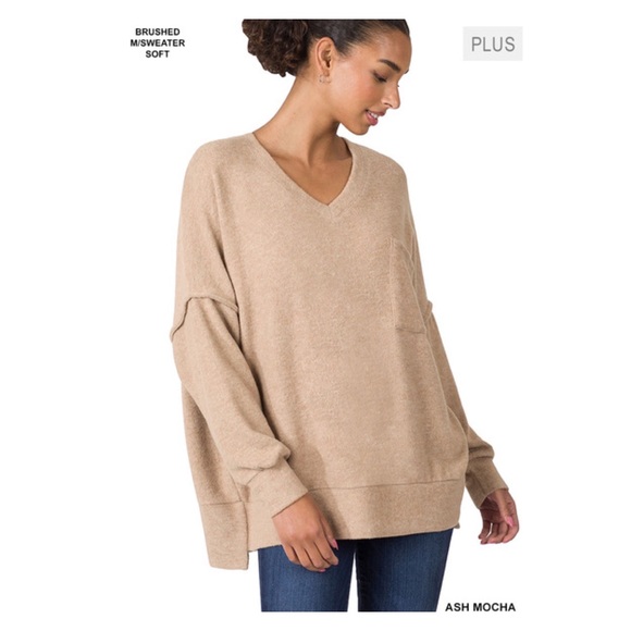 Zenana Outfitters Sweaters - 🦊🦊🦊Curvy Cozy Sweater in Ash Mocha🦊🦊🦊
